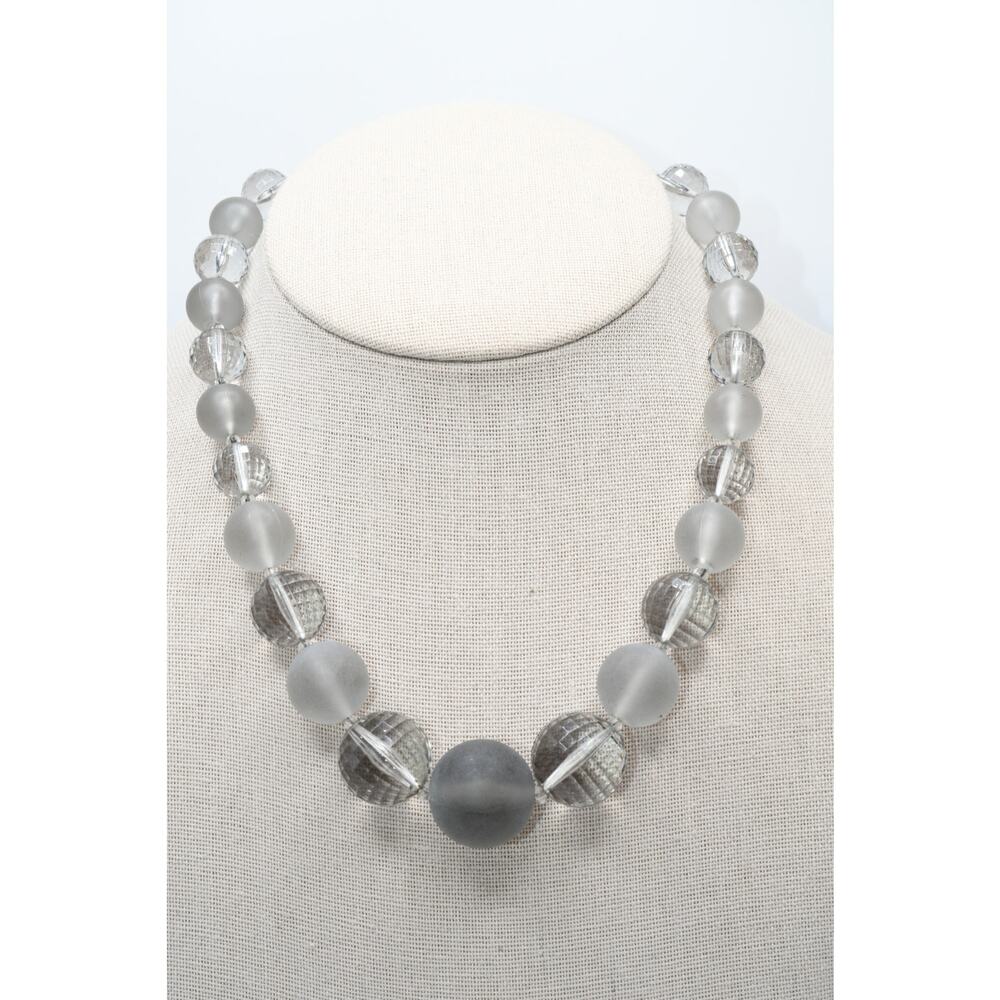 Vintage West Germany Lucite Necklace Gray Beads Faceted 17” MCM
